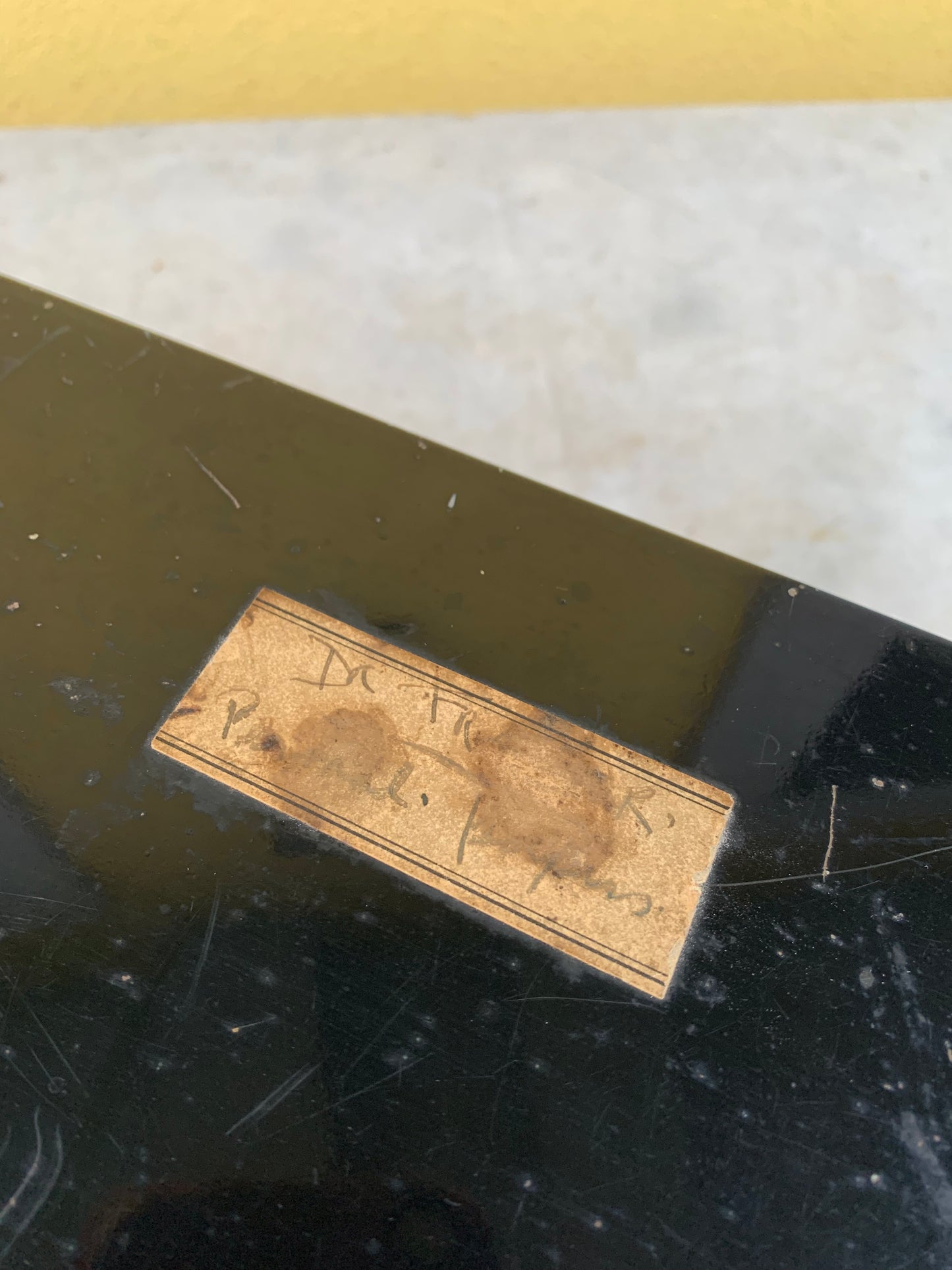 Metal document box with label