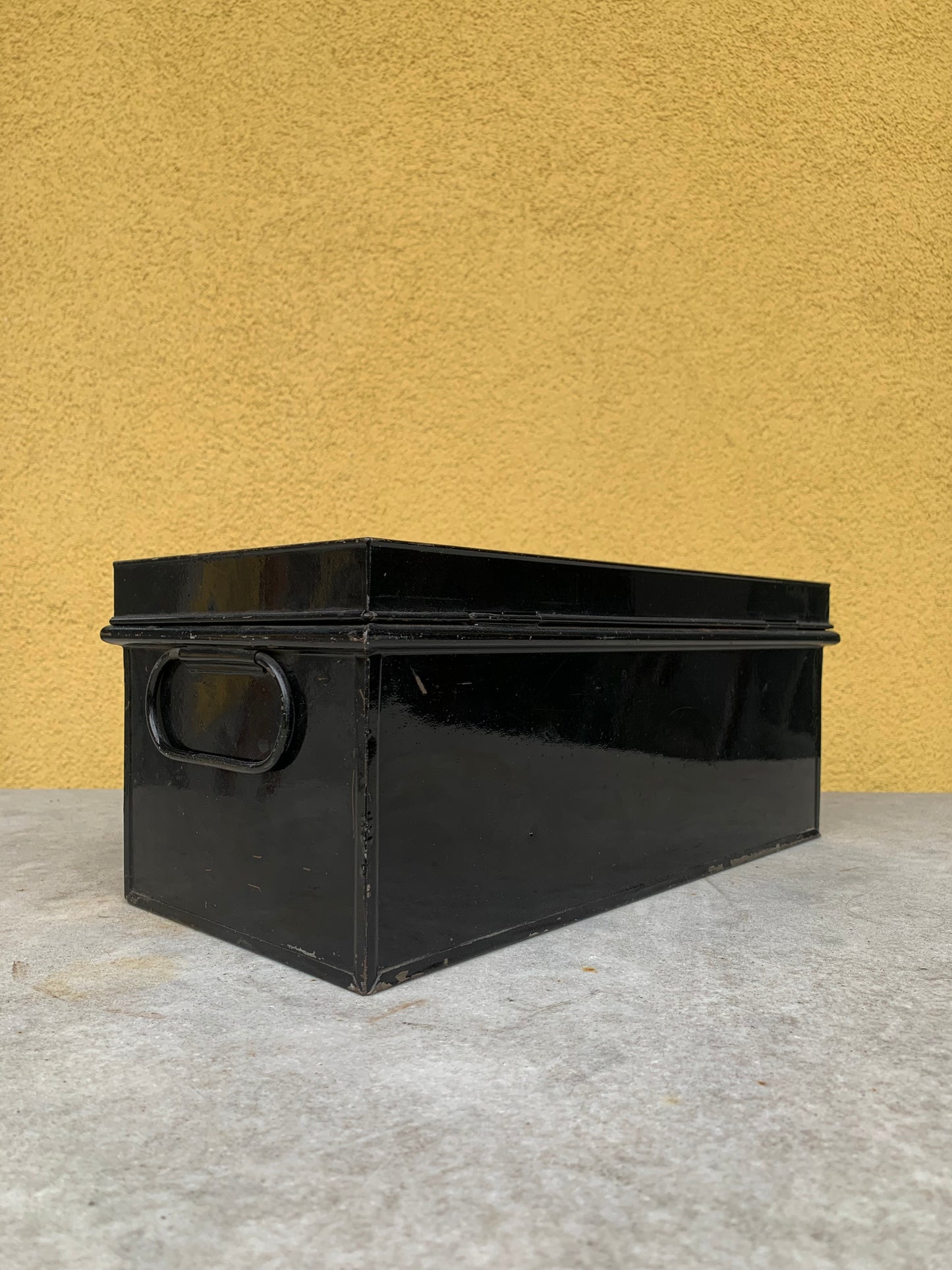 Metal document box with label