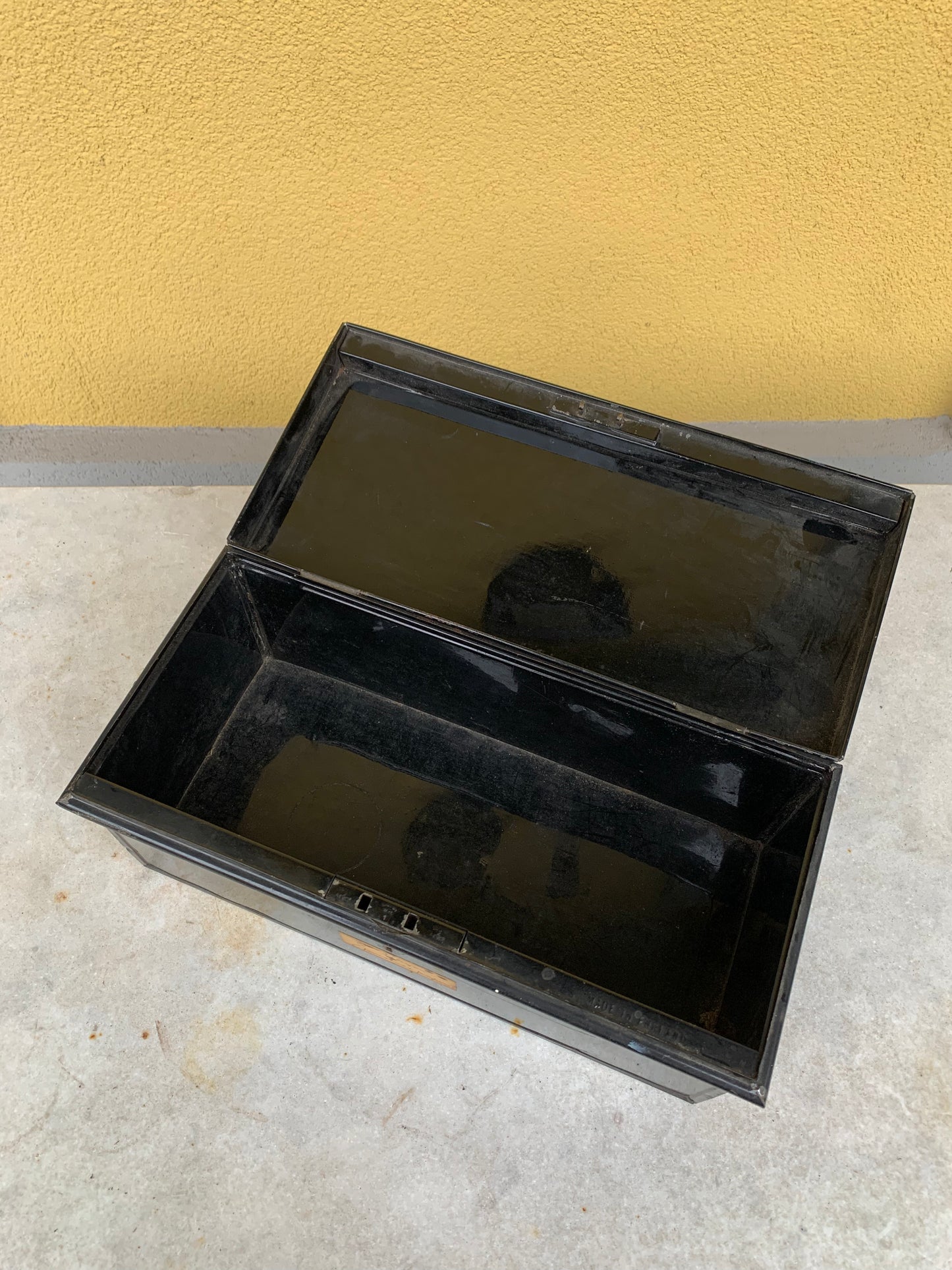 Metal document box with label