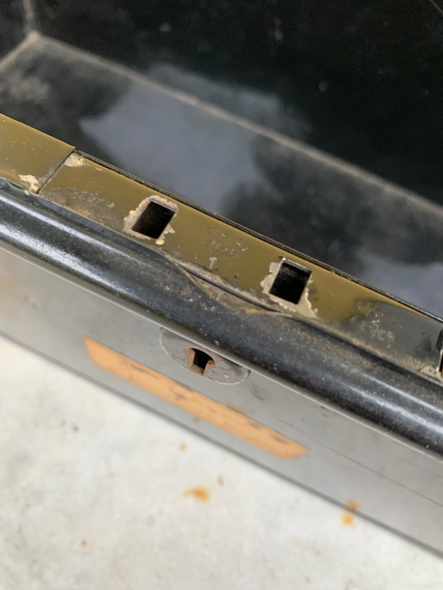 Metal document box with label