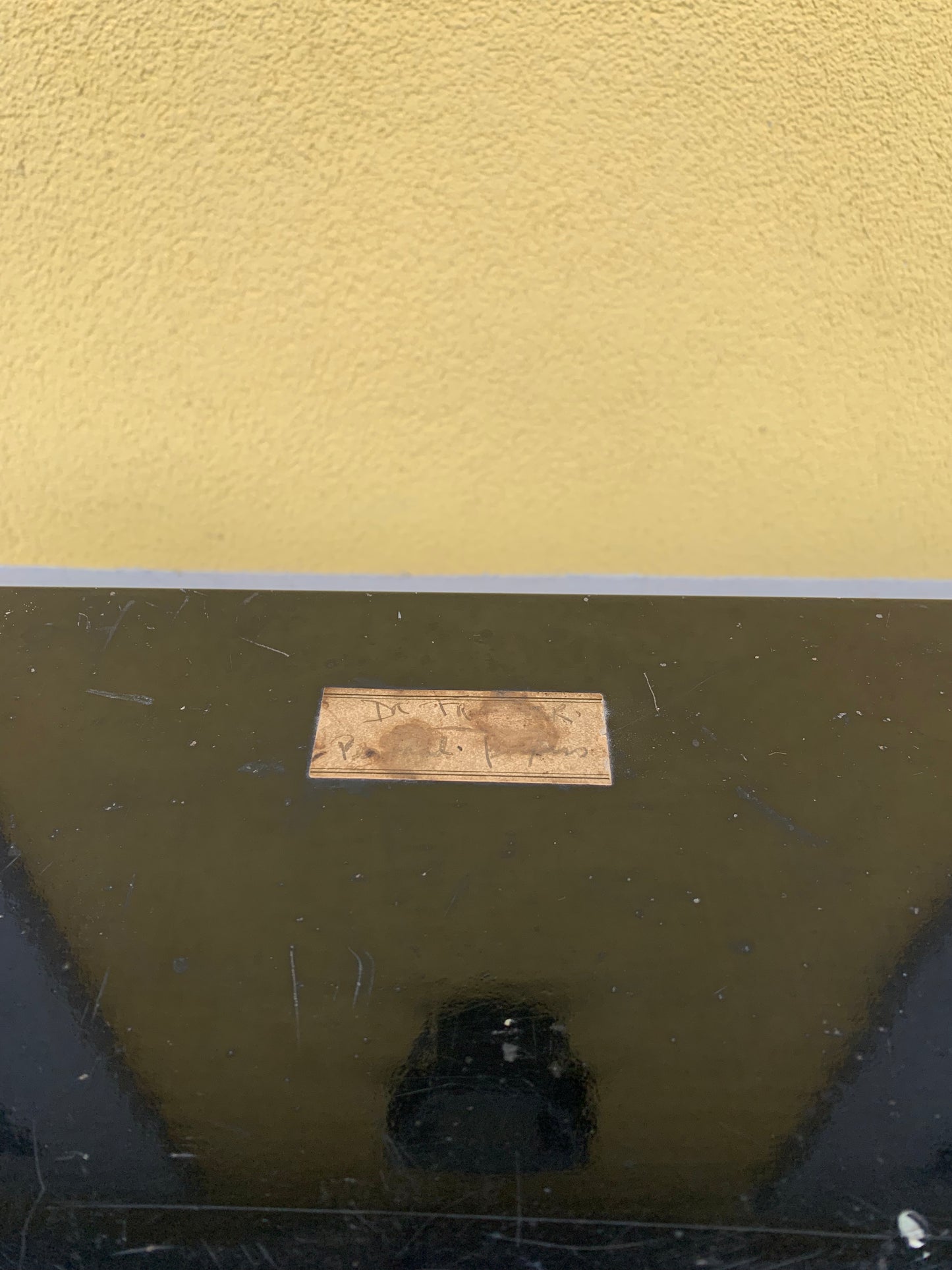 Metal document box with label