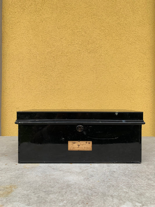 Metal document box with label